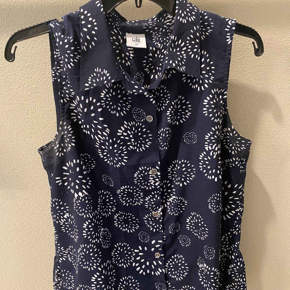 CAbi Navy & White Print Wish Sleeveless Top